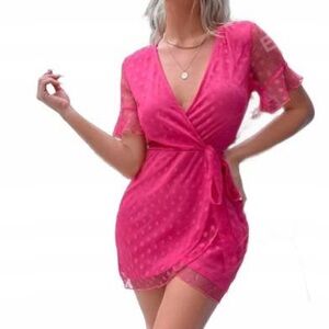 Eilly Bazar Hot Pink Polka Dot Mini Dress - Size: S